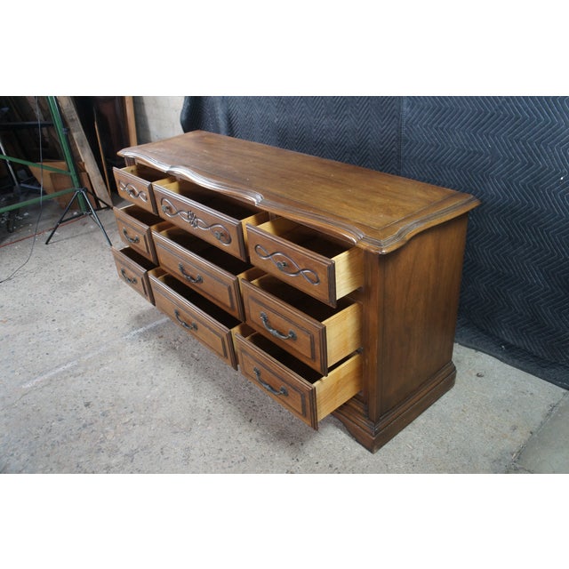 Vintage Century Furniture French Country Serpentine Oak Triple Dresser 68" For Sale - Image 11 of 14