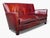 Crate & Barrel Vintage Hand-Dyed Burgundy Leather Loveseat With Rich Patina and Sloped Arms For Sale - Image 15 of 15