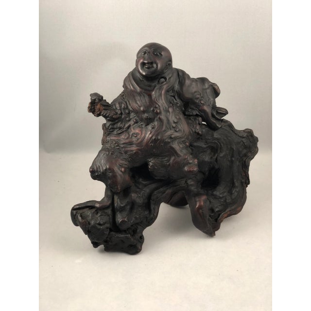 Mid 19th Century Antique Wood Root Caved Buddha For Sale - Image 13 of 13