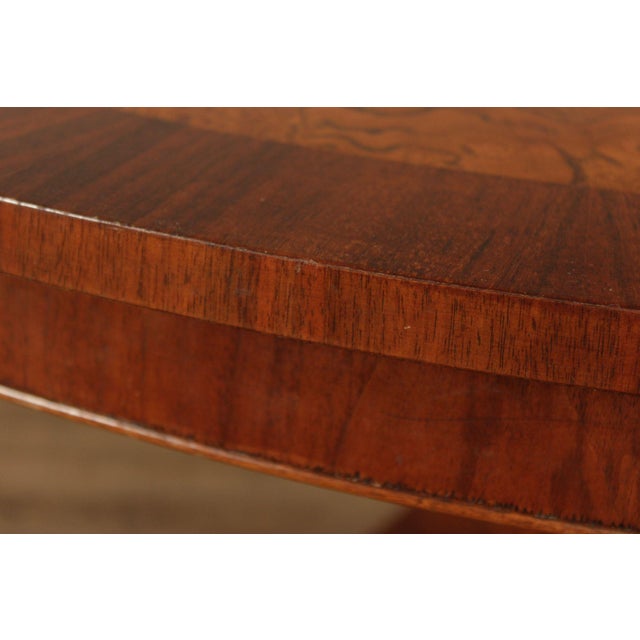 Wood Late 20th Century Italian Made Empire Style Round Burlwood Pedestal Center Table For Sale - Image 7 of 18