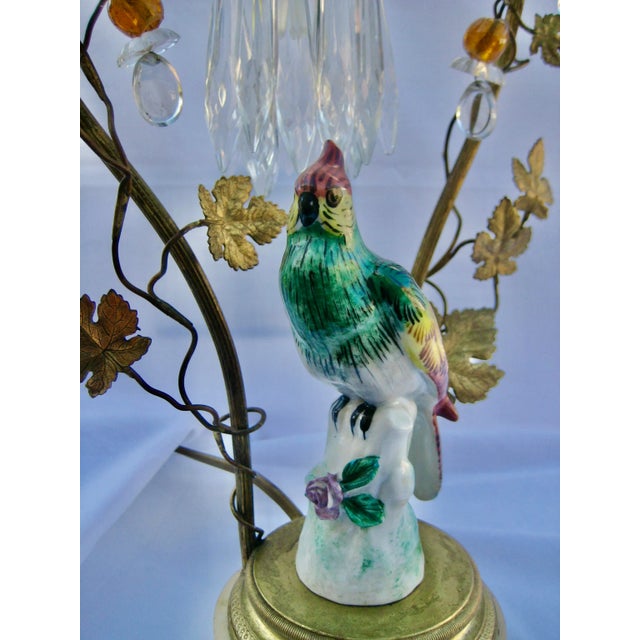 French Bird Porcelain Crystal Lamp Circa 1920 For Sale - Image 3 of 13