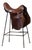 Saddle Style Leather and Metal Bar Stools, Late 20th Century, Set of 2 For Sale
