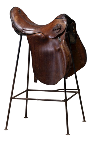 Saddle Style Leather and Metal Bar Stools, Late 20th Century, Set of 2