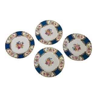 Vintage Gold Castle China Floral Design Plates S/4 For Sale