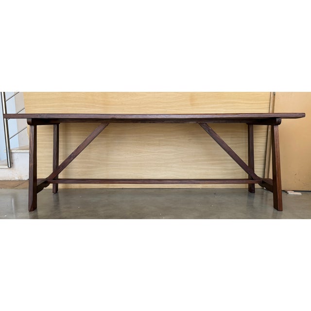 19th Spanish refectory desk table with solid legs and wood stretcher Original perfect condition Top table in perfect...