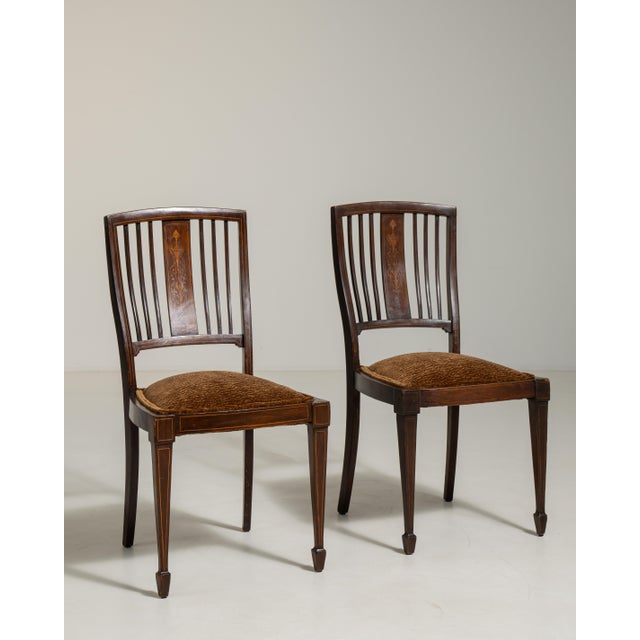 Silver 19th Century Pair of Mahogany Inlaid Chairs with Upholstered Seats For Sale - Image 8 of 9