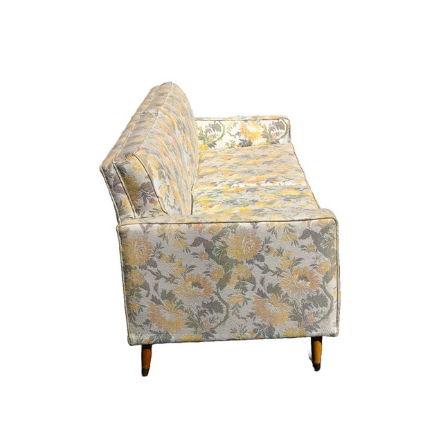 1970s Mid Century Modern Floral Upholstered Pattern Sofa Couch For Sale - Image 11 of 11