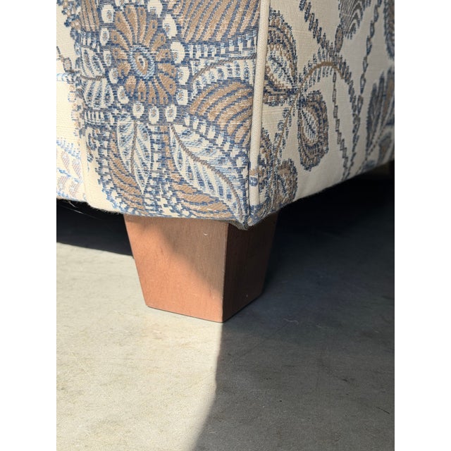 Pair of Smith Brothers Blue and Cream Botanical Floral Upholstered Rolled Armchairs For Sale In New York - Image 6 of 6