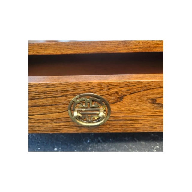 Brown 1970s Ming Style One Drawer Side Tables With Protective Glass Tops, a Pair For Sale - Image 8 of 11