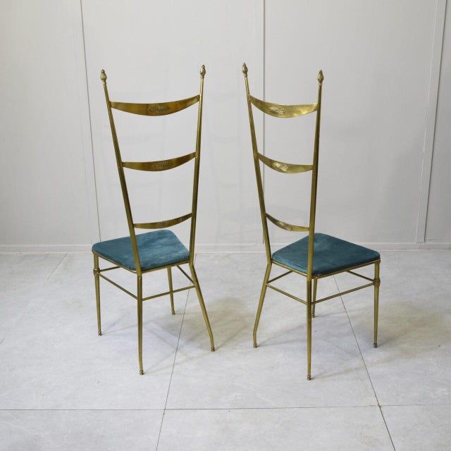 Brass Chiavari Chairs by Gaetano Descalzi, 1950s, Set of 2 For Sale - Image 6 of 9