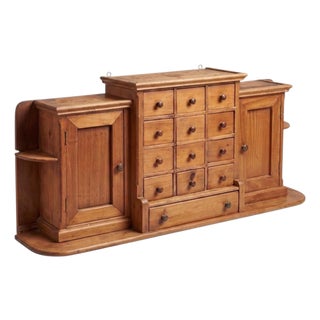 Antique Continental Primitive Pine Apothecary or Spice Wall Cabinet Shelf For Sale