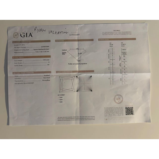 Gia Platinum Princess Cut Diamond Engagement Ring 3.02ct 7.9g, Size 6 For Sale - Image 11 of 12