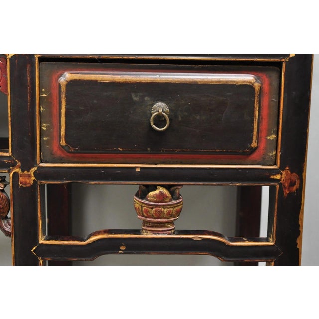 Antique Chinese Carved Hardwood Altar Console Table Sideboard Buffet W/ Drawers For Sale - Image 9 of 18