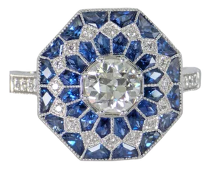 Stunning Brand New Platinum (950) Natural VVS Diamond & Blue Sapphire Ring, Size 6.5
