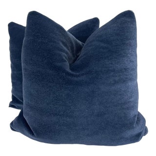 Schumacher "Regal Mohair" in Navy 22" Pillows-A Pair For Sale