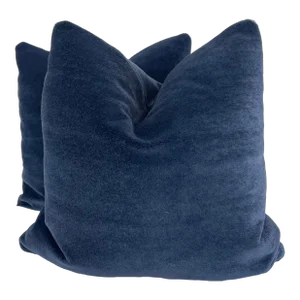 Schumacher "Regal Mohair" in Navy 22" Pillows-A Pair