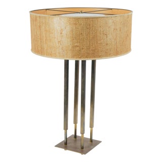 Vintage Tommi Parzinger for Stiffel Architectural Brass Table Lamp With Original Drum Shade, Circa 1960s For Sale