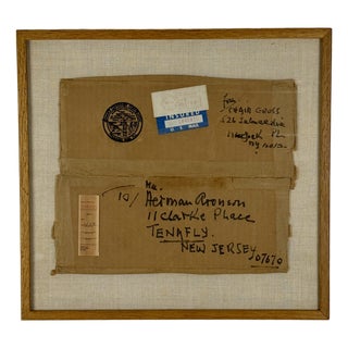 Salvaged Framed Chaim Gross Shipping Parcel Label With Personal Note on Back, Ephemera For Sale