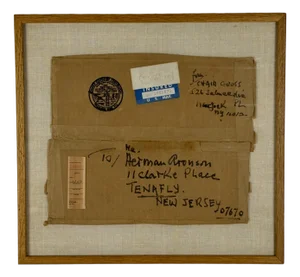 Salvaged Framed Chaim Gross Shipping Parcel Label With Personal Note on Back, Ephemera
