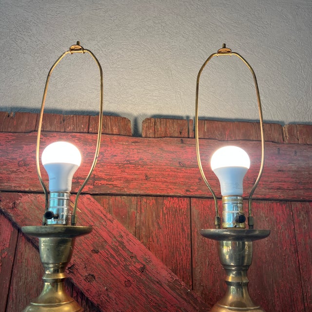 Gold Vintage James Mont Style Brass Table Lamps With Wood Bases - Pair For Sale - Image 8 of 18