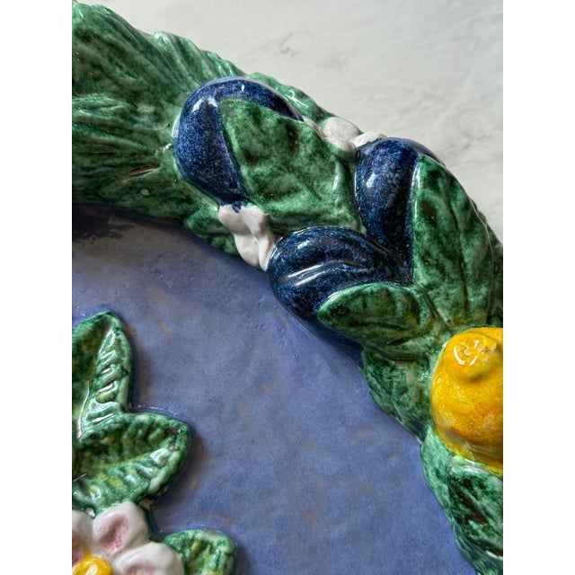 Large Vintage Italian Majolica Della Robbia-Style Fruit Garland Wall Charger, Floral Center, Marked Italy For Sale - Image 11 of 14