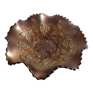 Vintage Northwood Grape Cable Amethyst Ruffled Carnival Glass Bowl