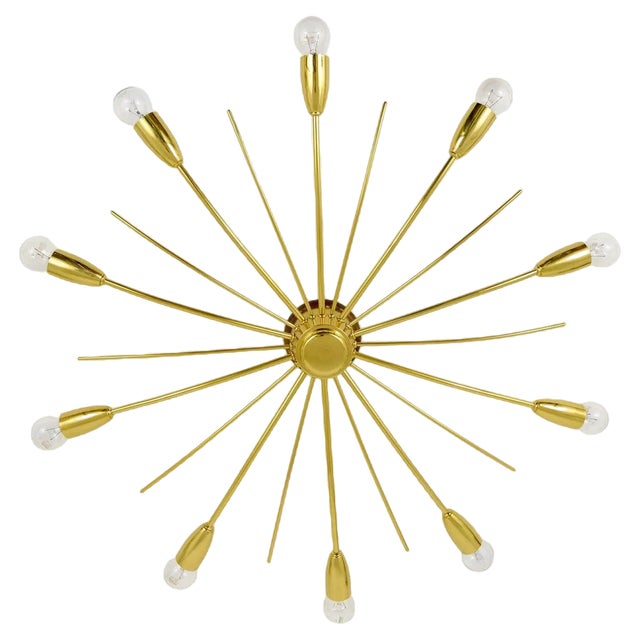Modernist Brass Sun-Shaped Flush Mount attributed to J. T. Kalmar for Kalmar, Austria, 1950s For Sale
