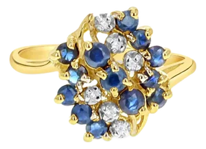 Sapphire Diamond Cluster Ring .81cttw 14k Yellow Gold, Size 8