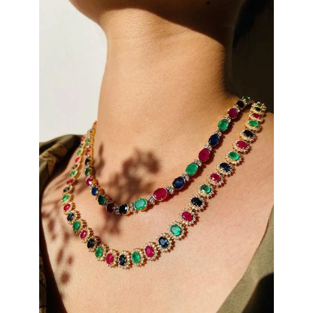 Certified Precious Gemstone Wedding Necklace With Diamonds in 18k Yellow Gold For Sale - Image 9 of 16