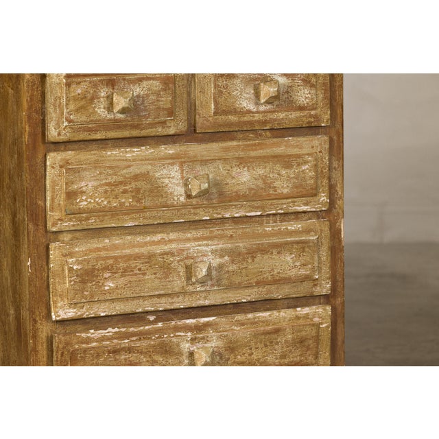 Rustic Pair of Distressed Vintage Nightstands with Subtle Brown and Green Patina For Sale - Image 3 of 12