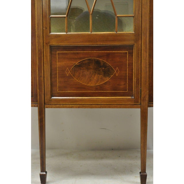 English Edwardian Satinwood Inlay Bowed Curved Glass China ...