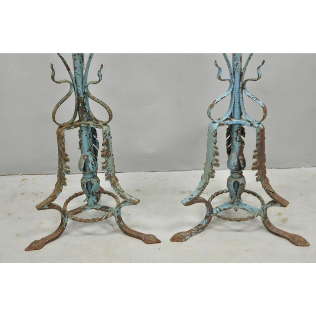 Antique Gothic Renaissance Wrought Iron Italian Candle Holder Candelabra - Pair For Sale In Philadelphia - Image 6 of 14