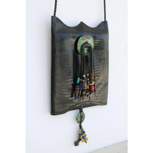 1970s Lizard Skin Gem Tassels Crossbody Bag For Sale - Image 4 of 10