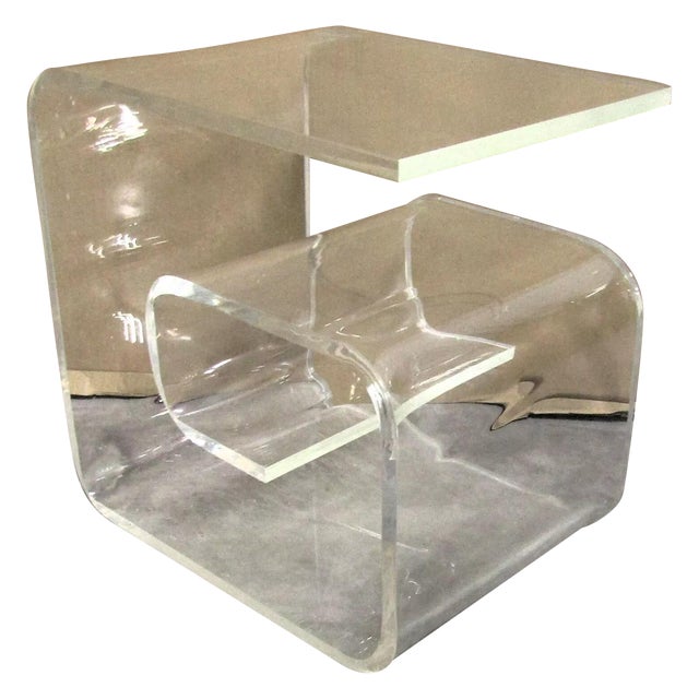 1960's Postmodern Lucite Curved Wave Side Table For Sale