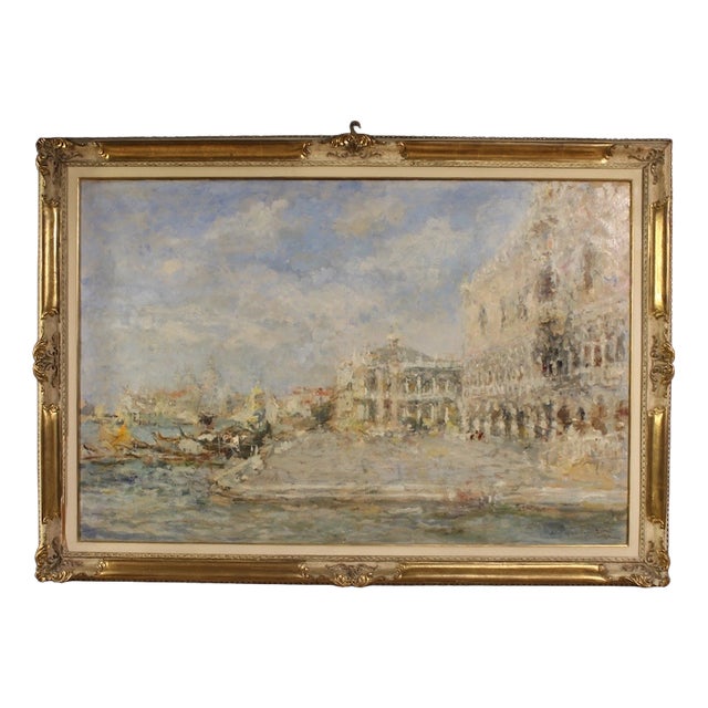 Luigi Mantovani, View of Venice with the Doge's Palace, 1920, Oil on Canvas For Sale