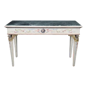 Italian Neoclassical Paint Decorated Carved Eagle Verdi Marble Console Table