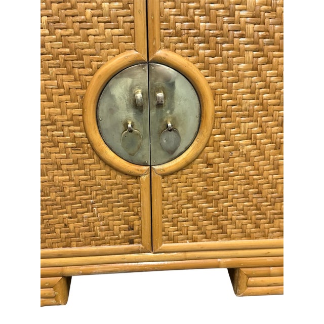 Vintage Woven Rattan Brass Nightstand For Sale In Miami - Image 6 of 10