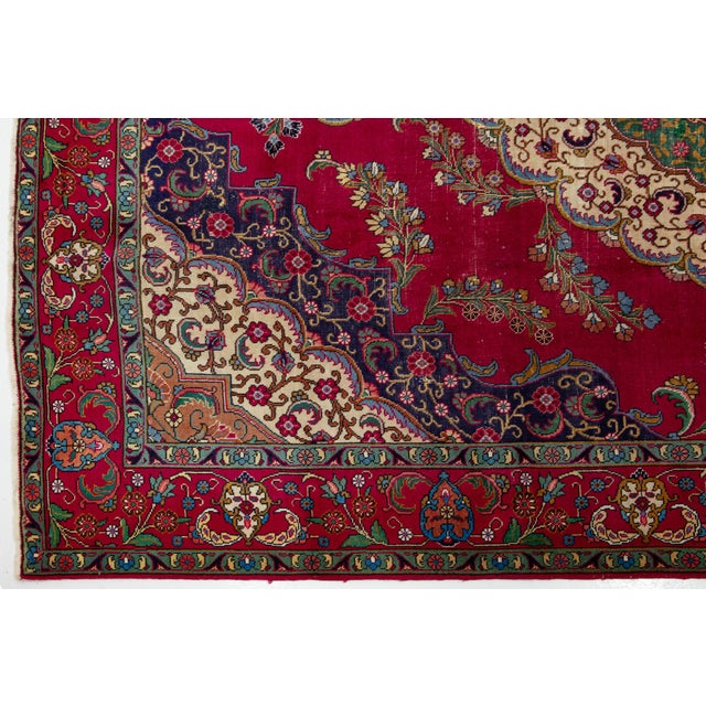 Vintage Persian Designed Tabriz Handmade Wool Rug in Red For Sale - Image 4 of 8