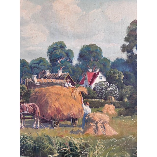 Vintage Original Large Landscape Oil Painting, Signed Countryside Art For Sale - Image 10 of 14