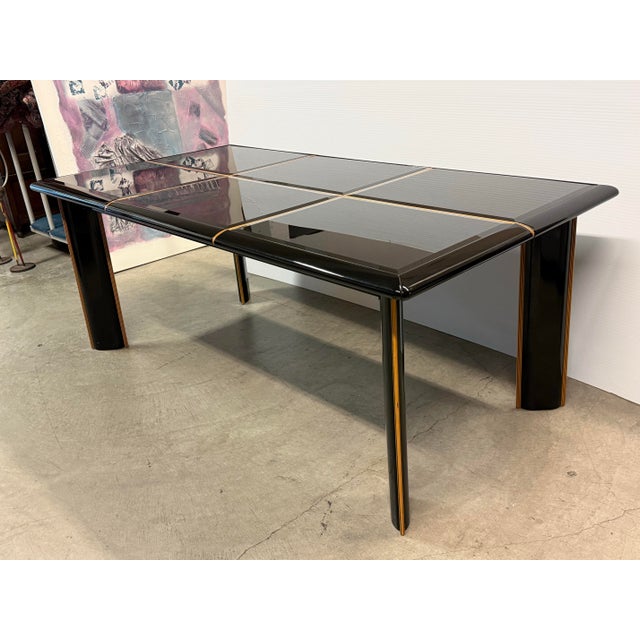 Postmodern Pierre Cardin for Roche Bobois Vintage Black Lacquer Extension Dining Table For Sale - Image 3 of 12