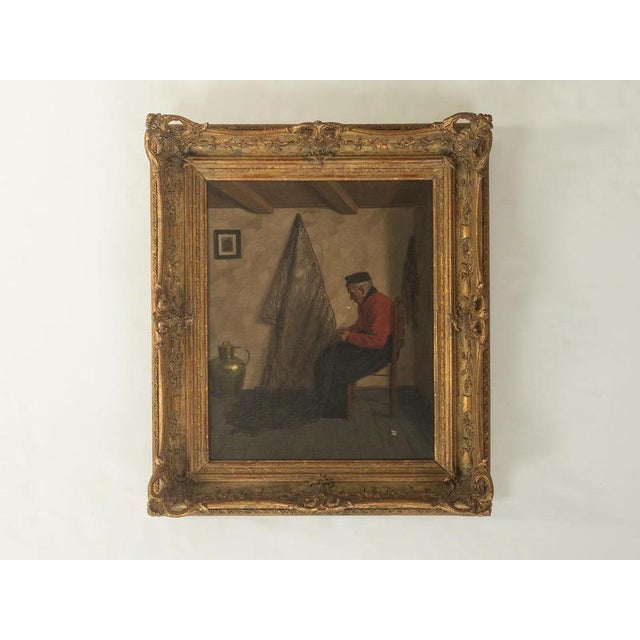 Wilhelm Gdanietz, Mending the Fishing Nets, Oil Painting For Sale - Image 7 of 7