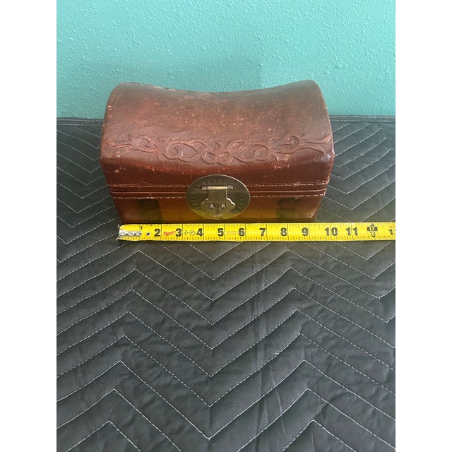 Chinese Antique Chinese Leather-Covered Wooden Document Box With Brass Hardware, Circa 1900 For Sale - Image 3 of 10