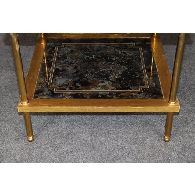 Brass Pair Directoire Style Brass and Giltwood Eglomise Top End Tables For Sale - Image 8 of 13