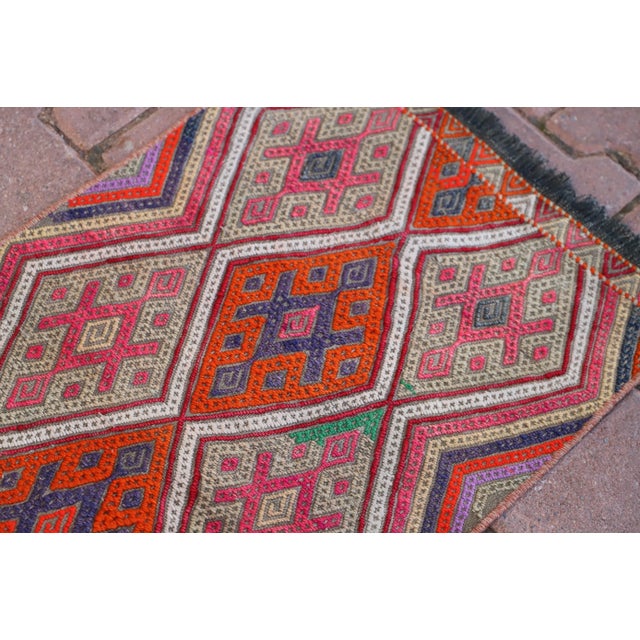 1980s 1980s Rustic Turkish Hand Knotted Ikat Colorful Kilim Rug For Sale - Image 5 of 9