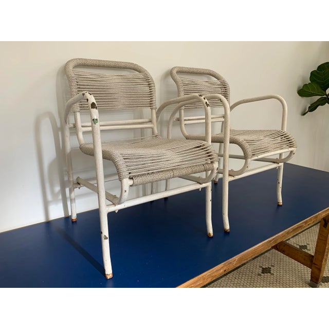 Vintage Iron and Rope Garden Chairs- A Pair For Sale - Image 4 of 12