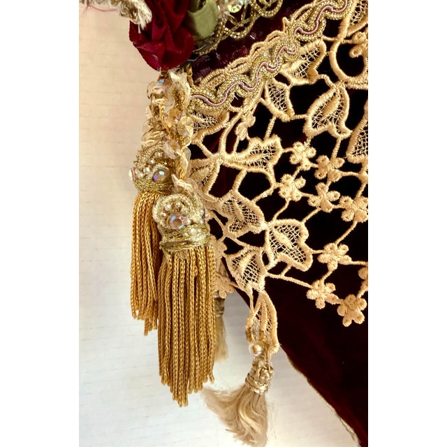 Victorian Style Burgundy Velvet Christmas Stocking With Cherub, Lace & Tassels For Sale - Image 10 of 14