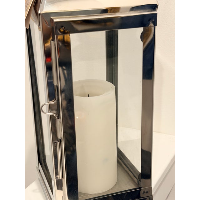 Vintage Indian Stainless Steel and Glass Lantern With Wooden Handle, Modernist Design For Sale In Chicago - Image 6 of 7