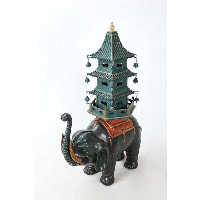Chinoiserie Dark Green Elephant Carrying Pagoda Sculpture For Sale - Image 3 of 10