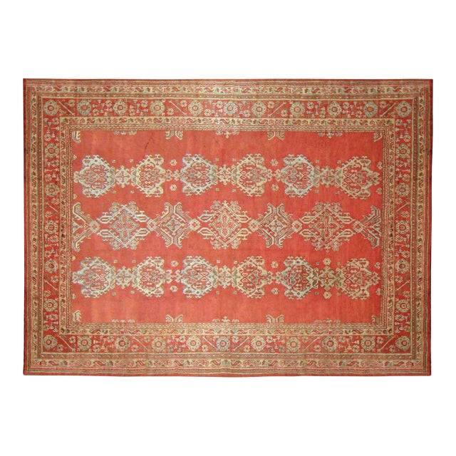 Antique Hand-Knotted Turkish Oushak Oriental Carpet For Sale