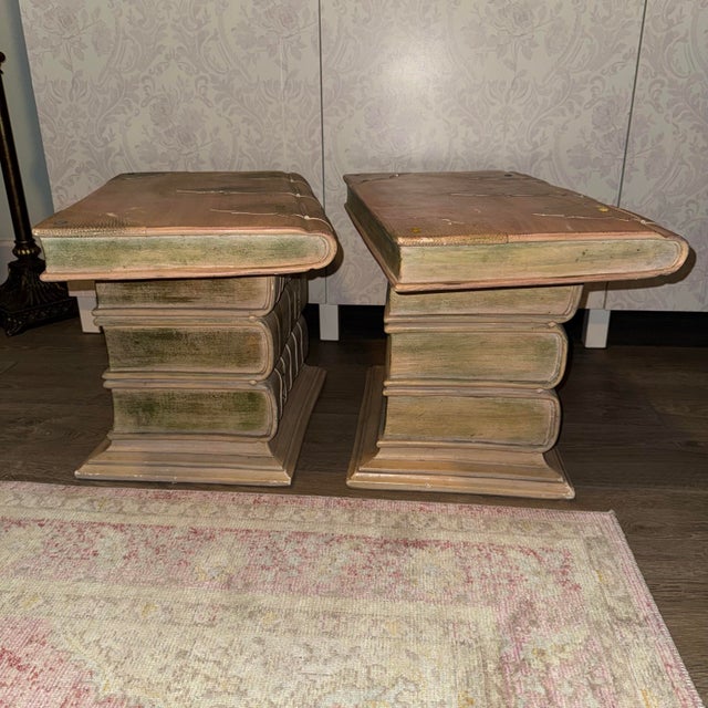 1980s 1980s Postmodern Polychrome Plaster Stacked Book Side Tables - A Pair For Sale - Image 5 of 7